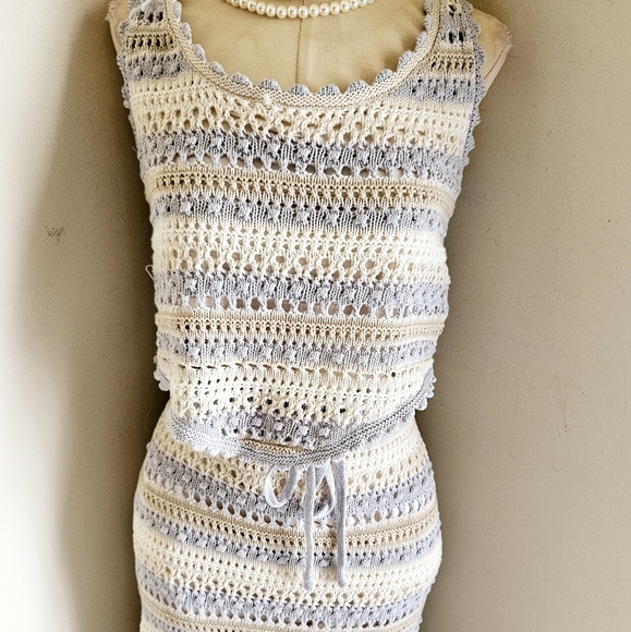 JESSICA SIMPSON BLUE CREAM CROCHET MAXI SKIRT SET - Picture 4 of 7